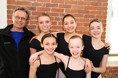 past Artistic Director with YAGP participants, from left, Celia Volkwein, Ester Wells, Lindsey Wales, Juliette Bosco and Elisabeth Beyer.  Photo Credit: Greenwich Post.