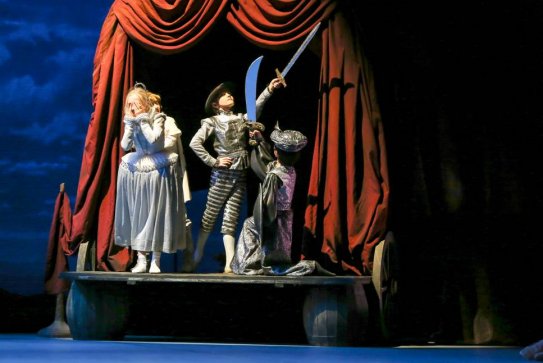 Aidan Buss, 12, strikes a pose with his sword in a scene from "Don Quixote" as performed by the Mikhailovsky Ballet in New York City.