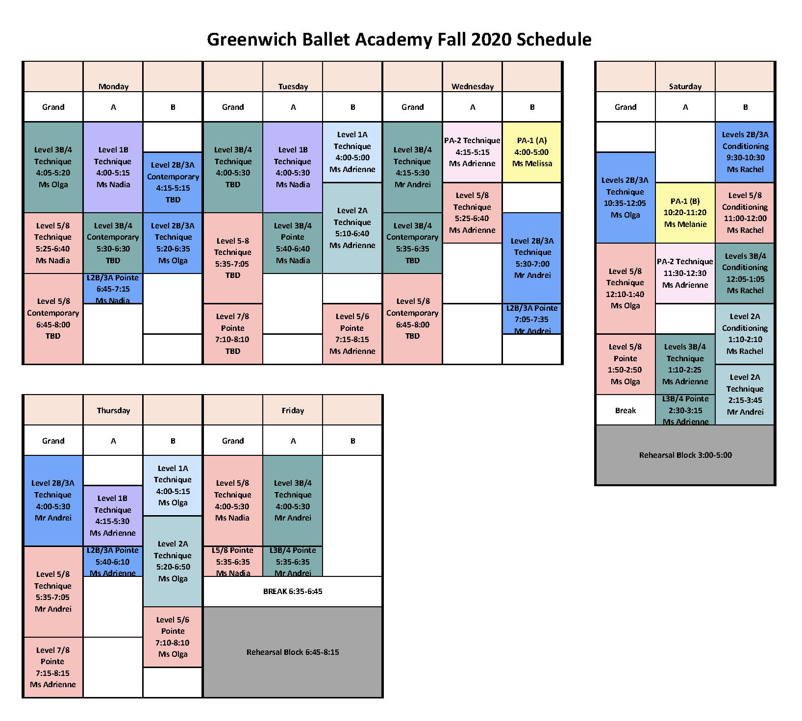 Ballet Class Schedules - Greenwich Ballet Academy